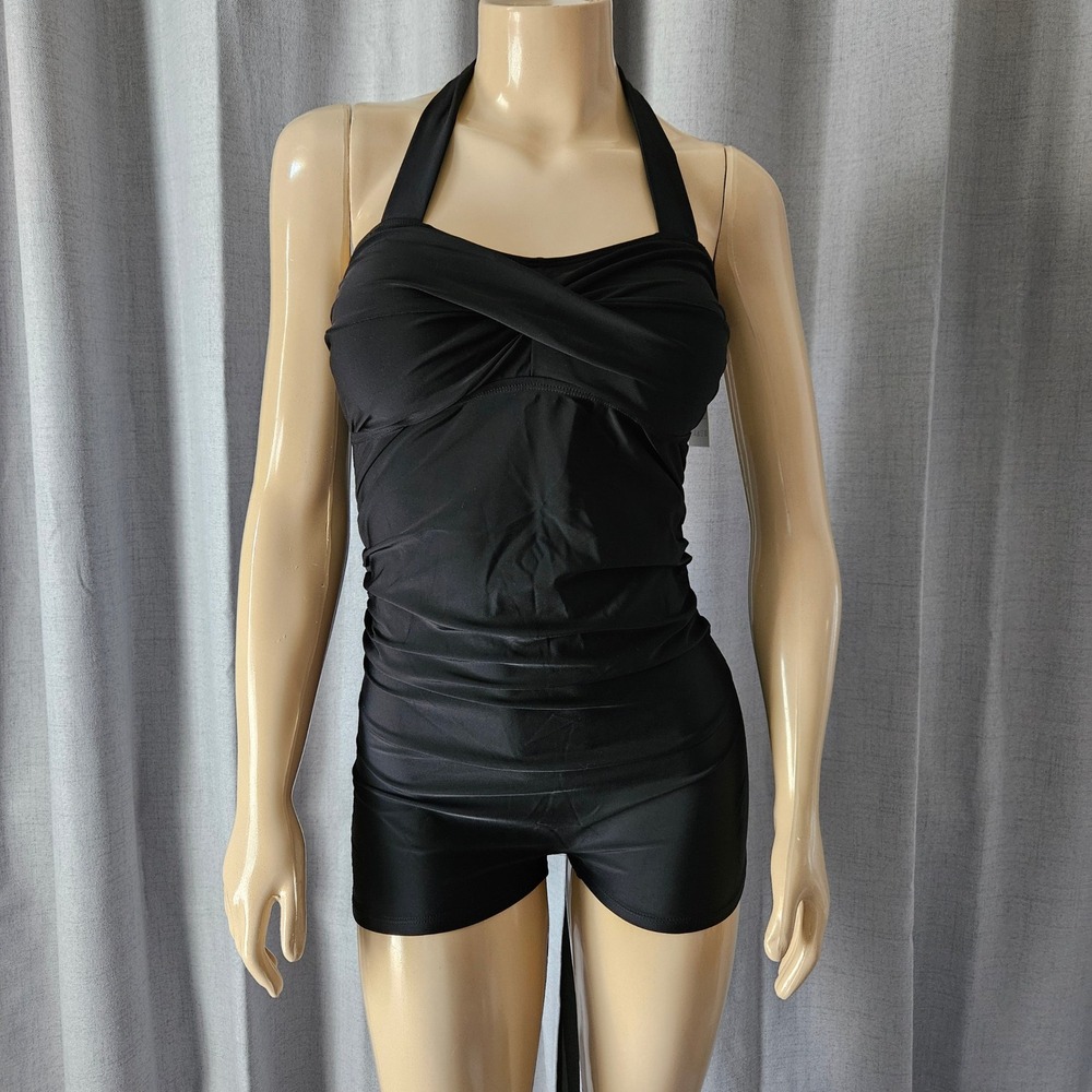 East Elegant Womens Maternity One Piece Swimsuit Black Halter  Size M - Picture 2 of 7